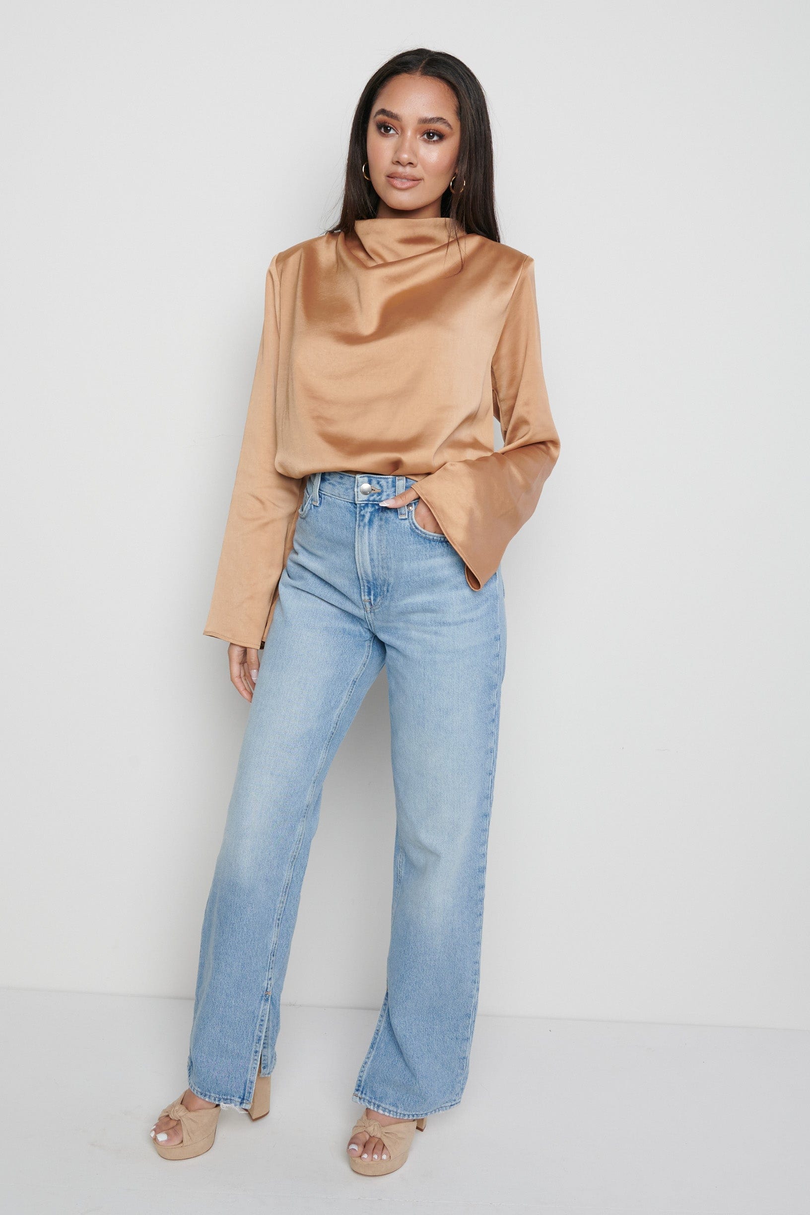 Jayda Cowl Neck Blouse - Brown