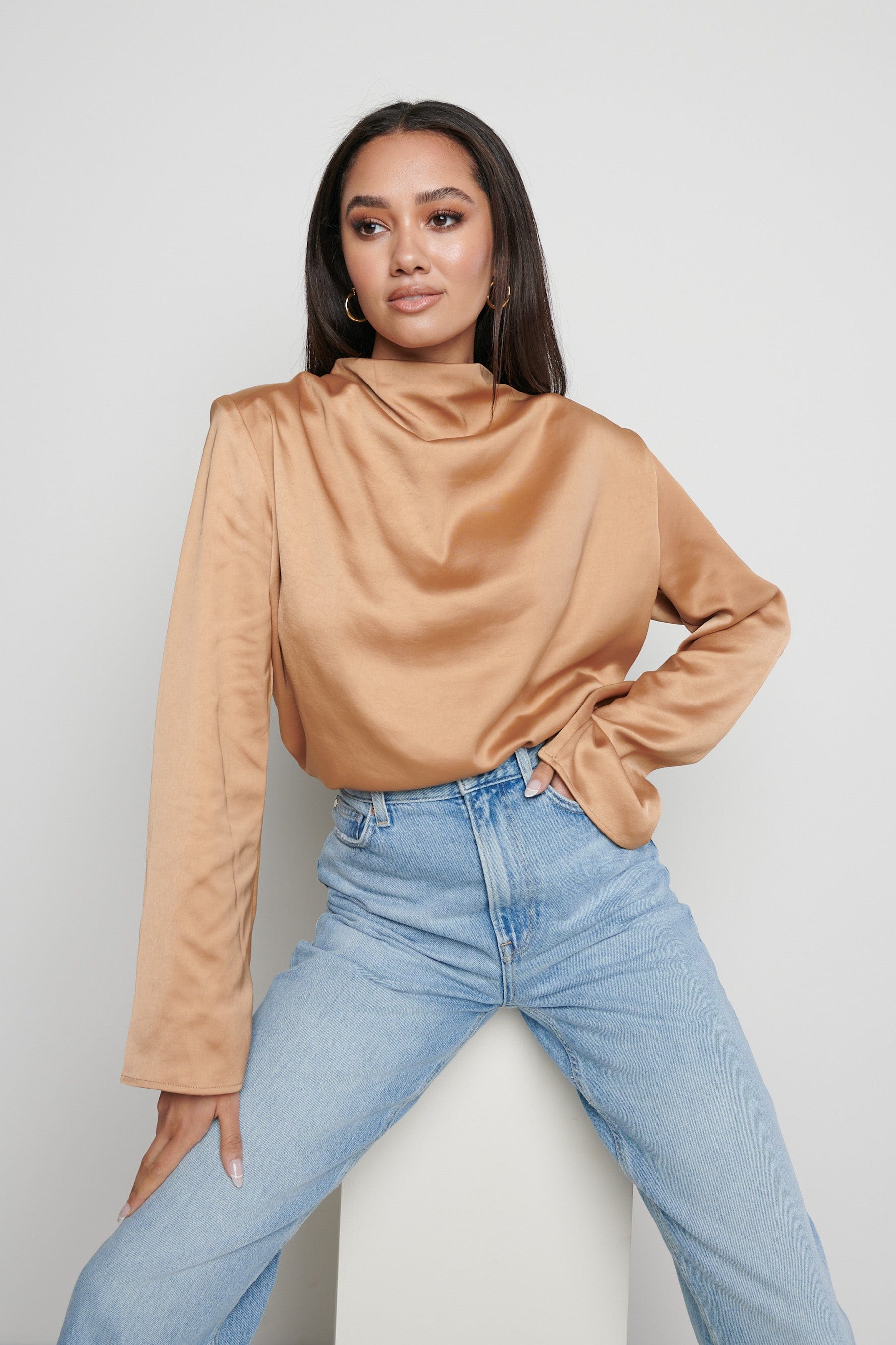 Jayda Cowl Neck Blouse - Brown