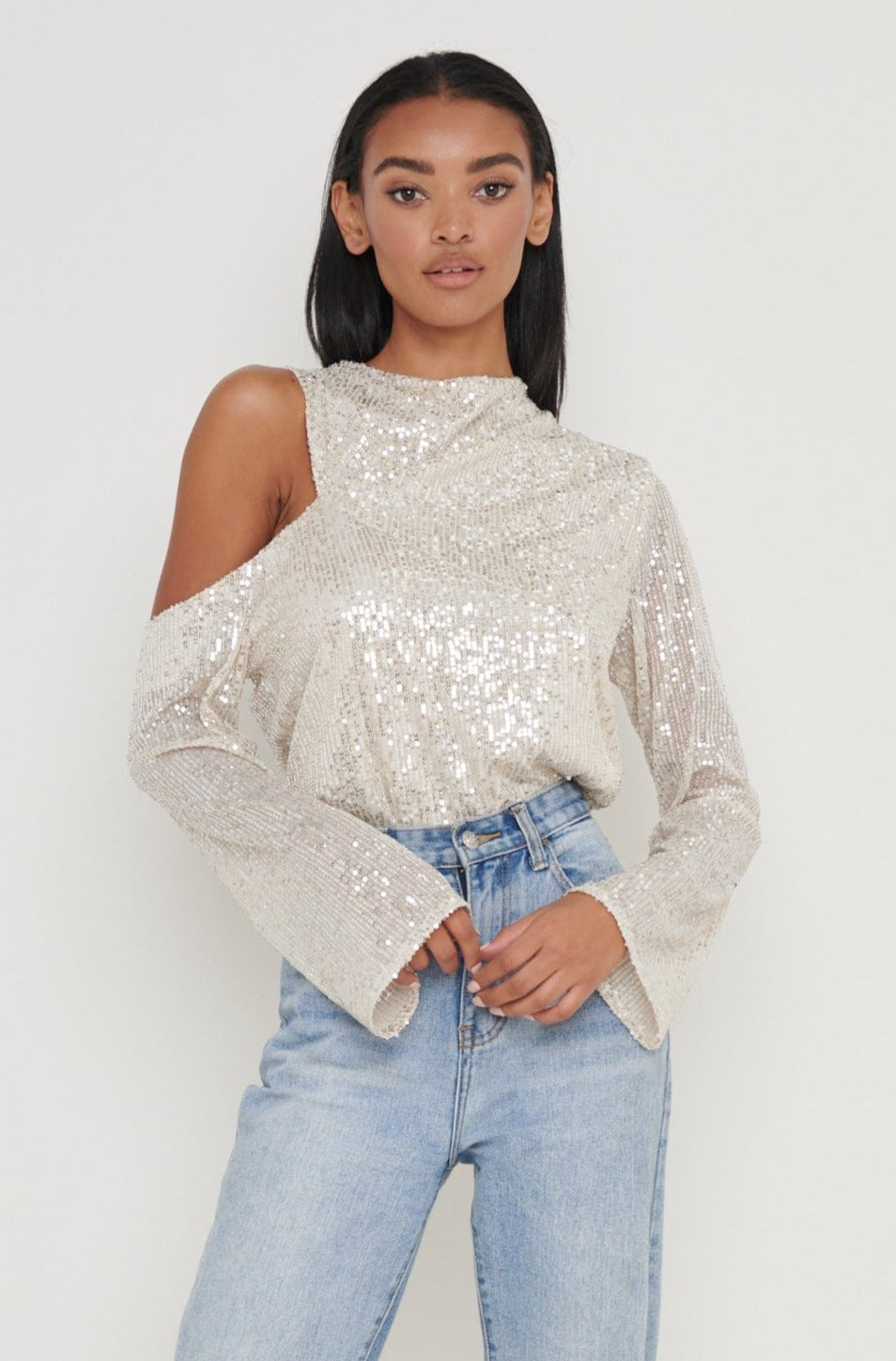 Jett Sequin Asymmetric Blouse - Silver