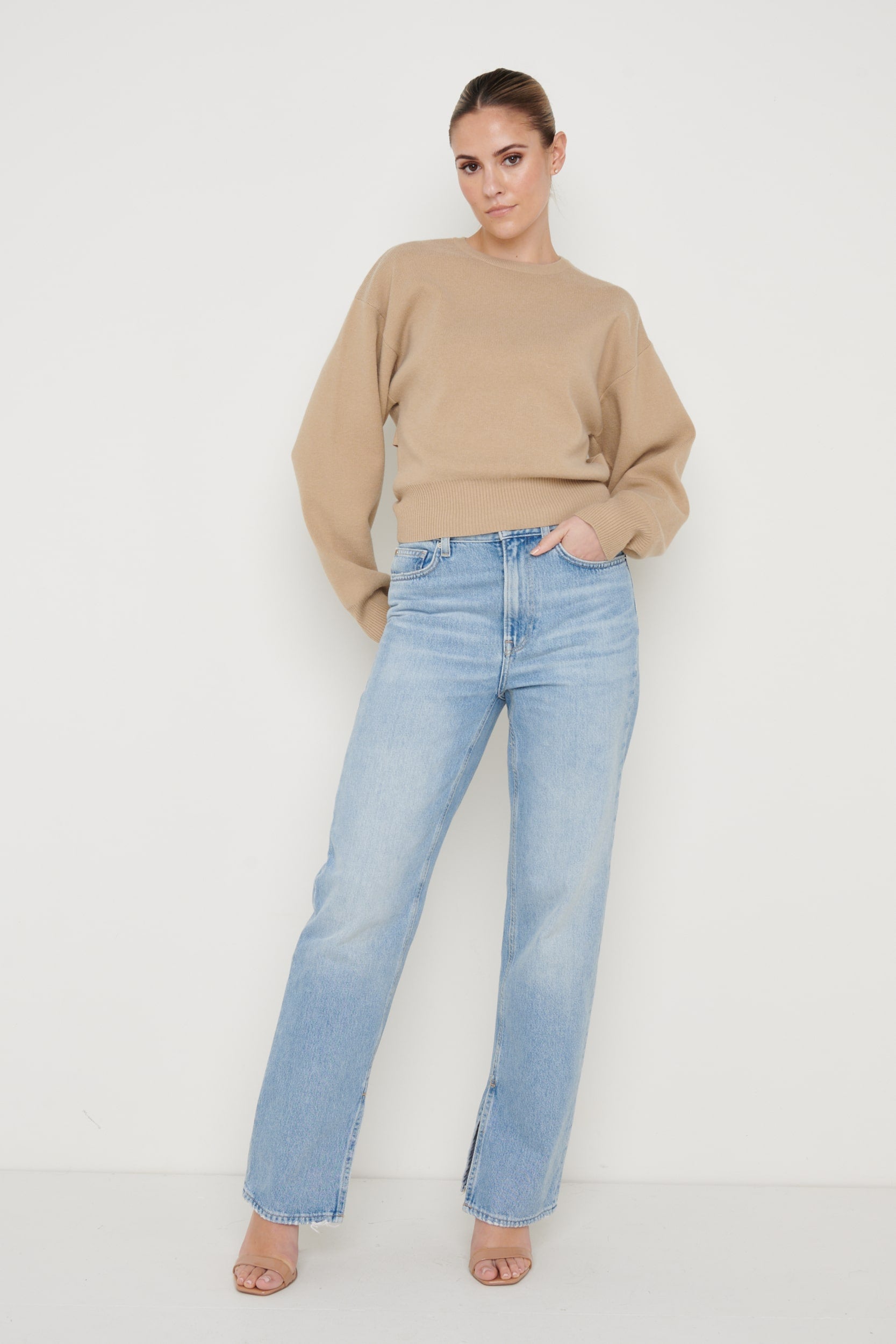Nola Knitted Tie Back Jumper - Beige