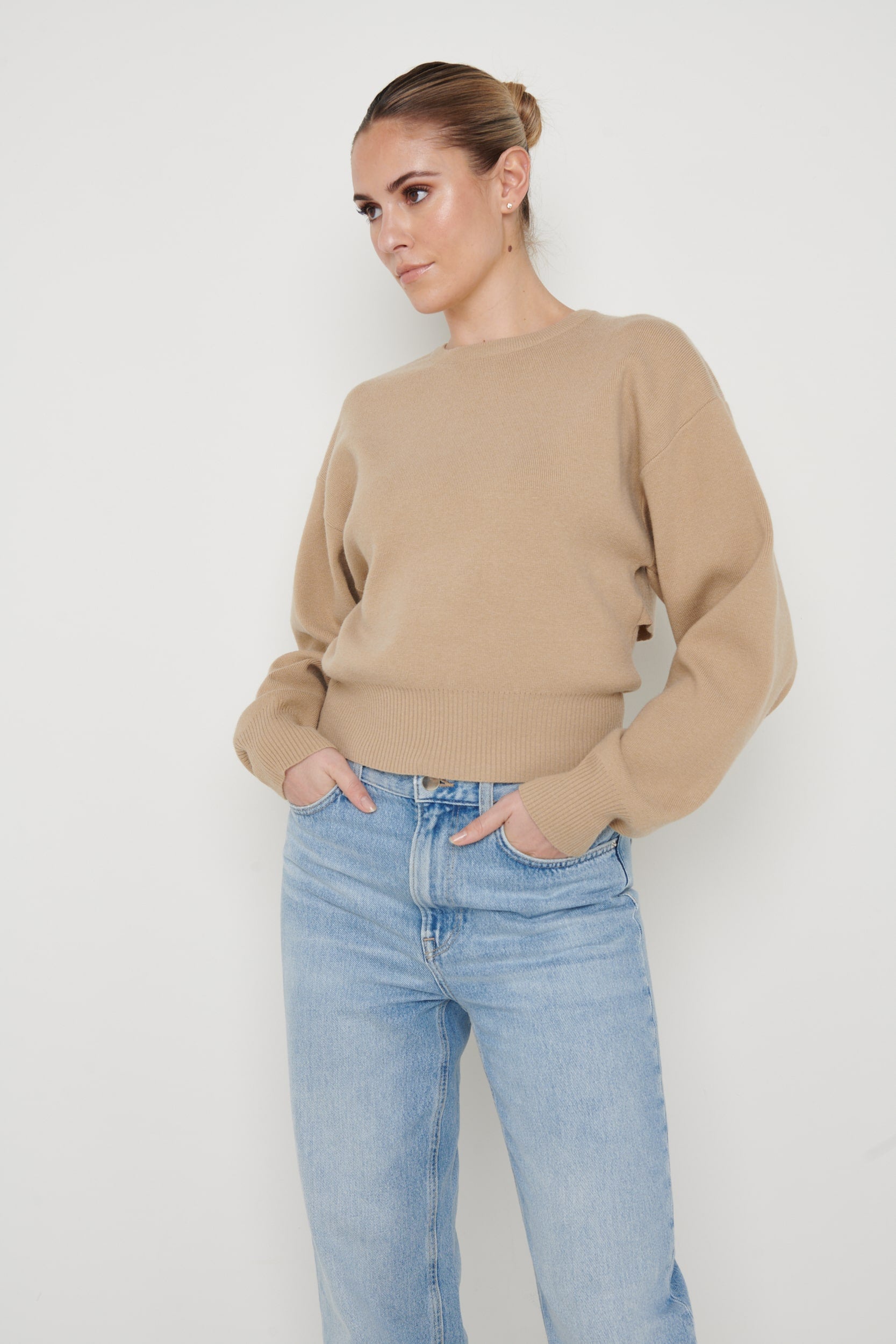 Nola Knitted Tie Back Jumper - Beige