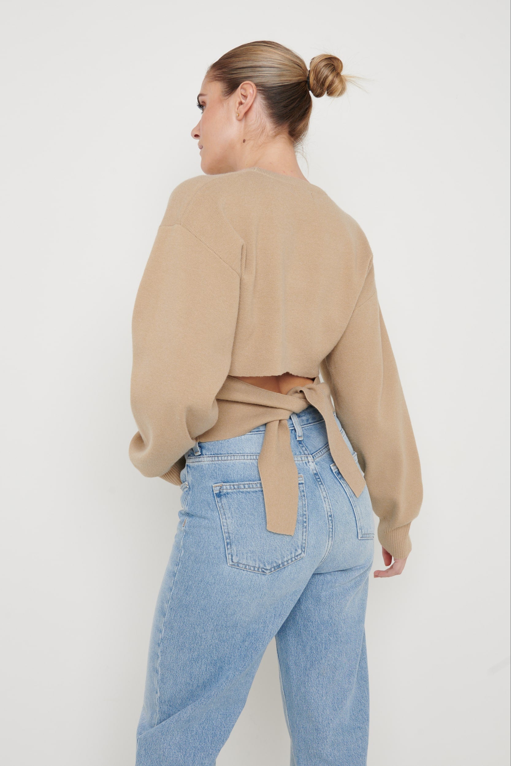 Nola Knitted Tie Back Jumper - Beige
