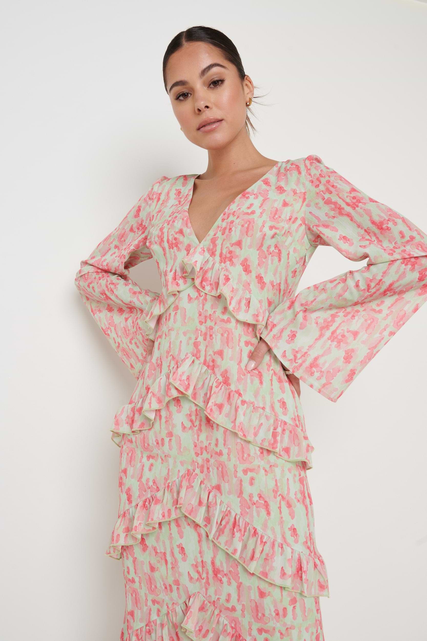 Paige Ruffle Maxi Dress - Abstract Spot