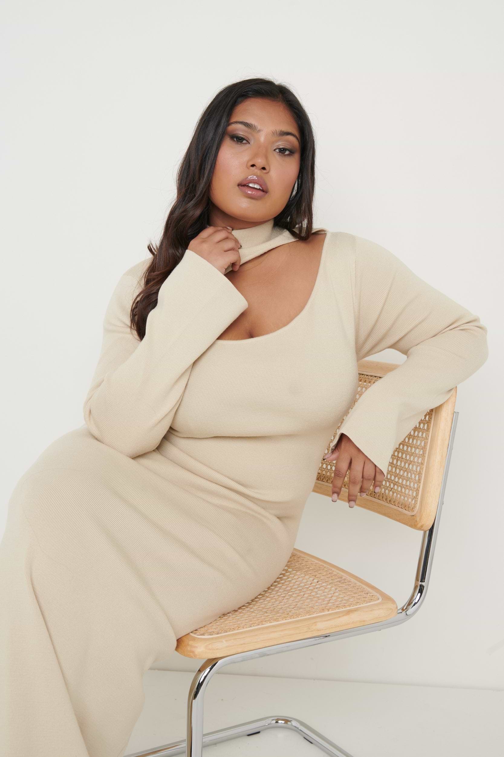 Shani Cut Out Knit Dress - Beige
