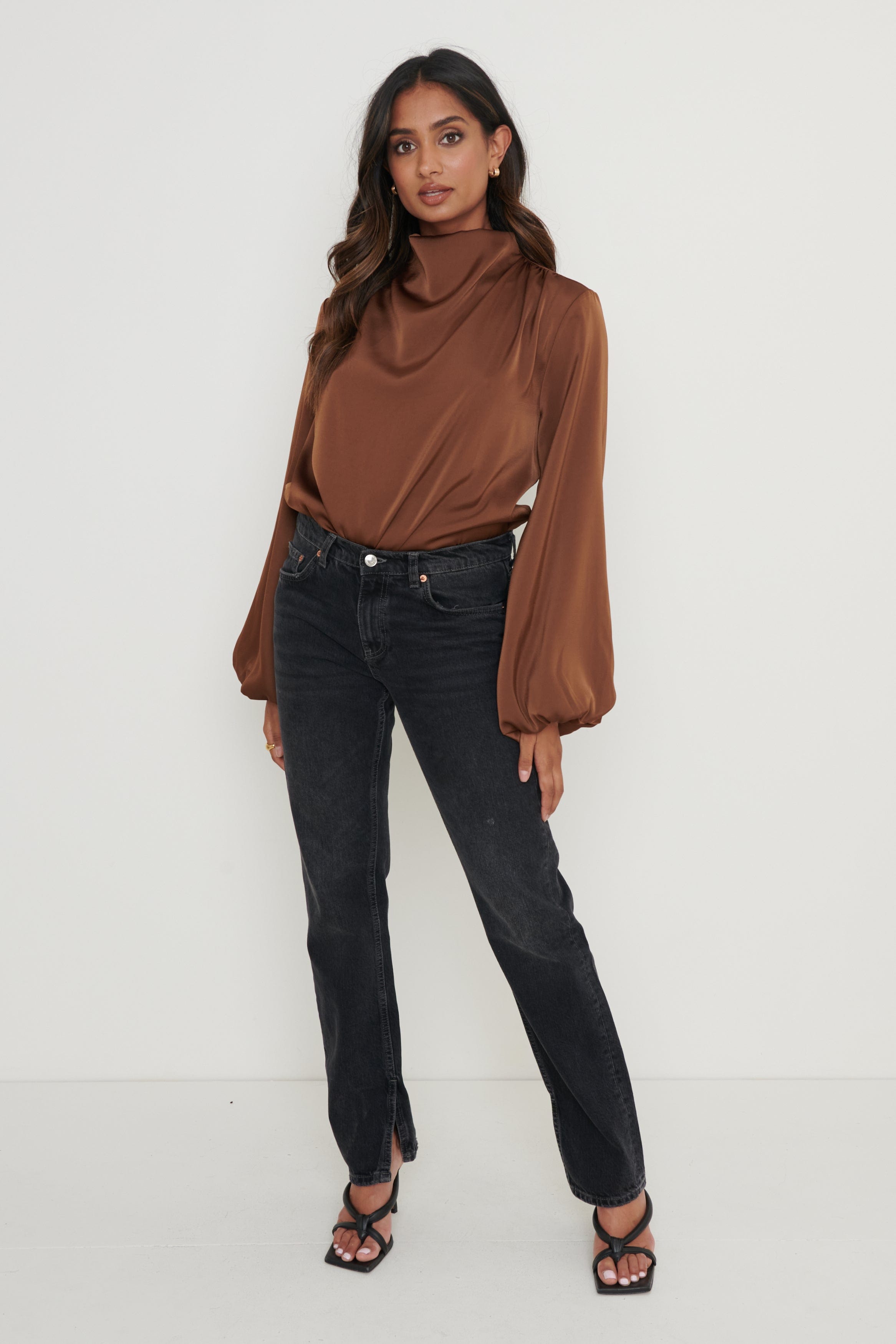 Tate Cowl Neck Pleated Blouse - Brown