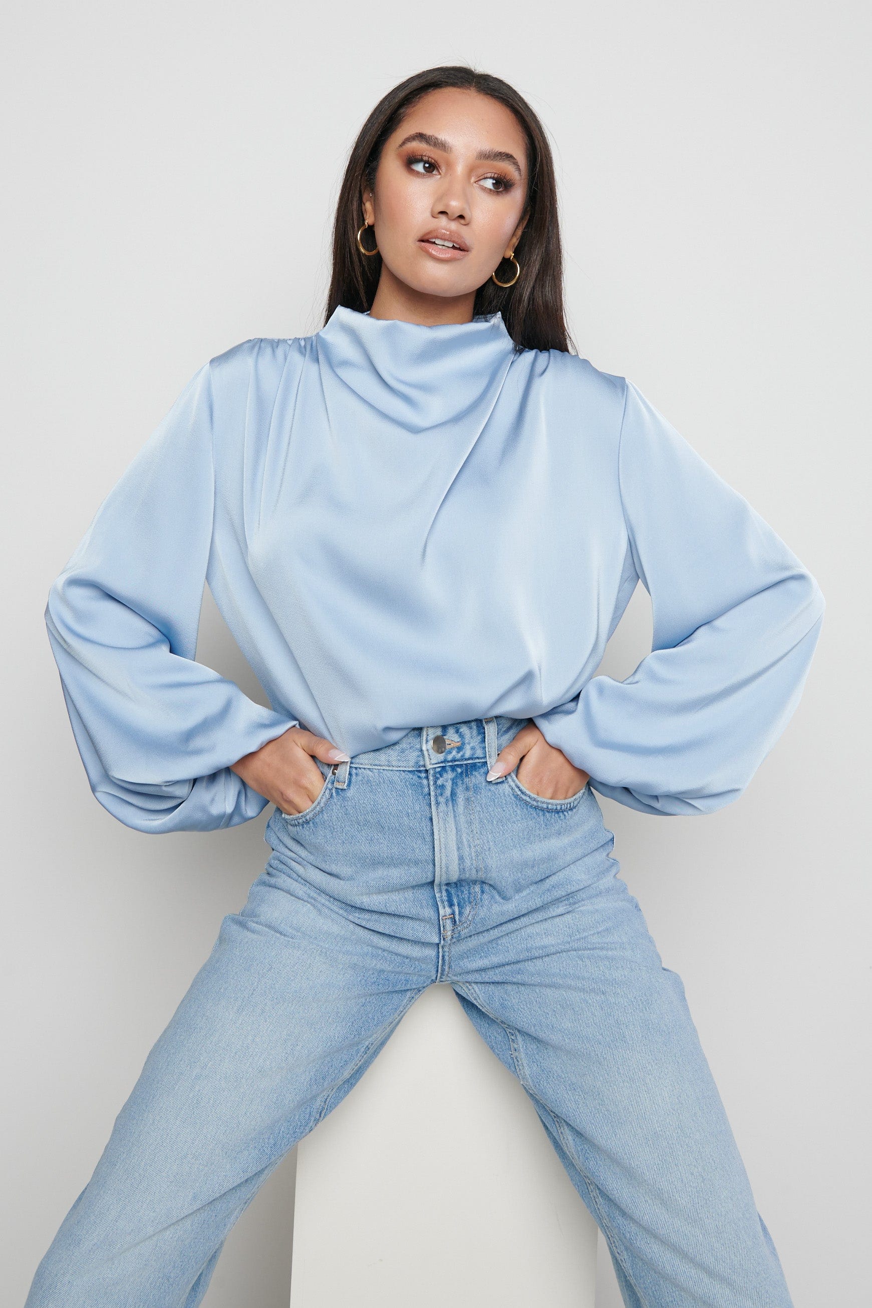 Tate Pleated Blouse- Blue