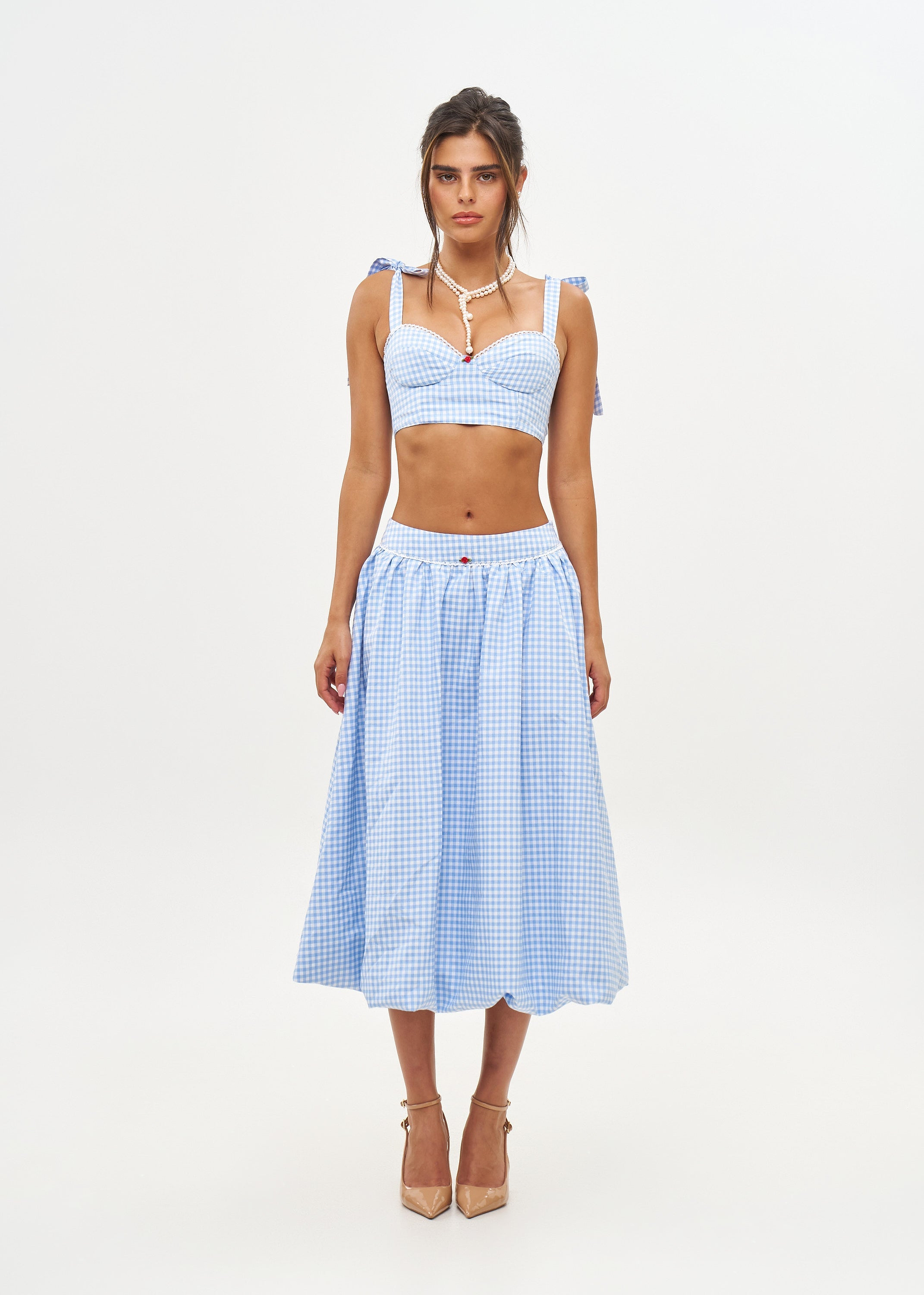 ALBA LIGHT BLUE GINGHAM - SKIRT