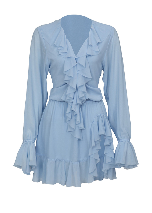 BELLEN RUFFIED PACIFIC BLUE - MINI DRESS