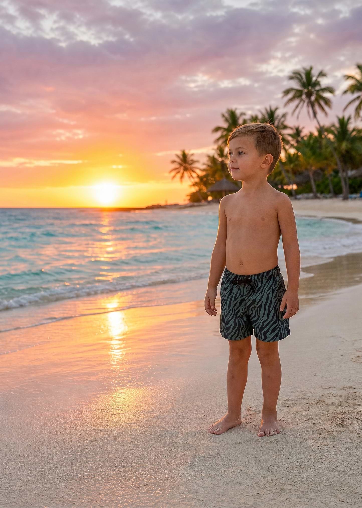 BOY SWIM SHORT - GREEN SAVANNAH
