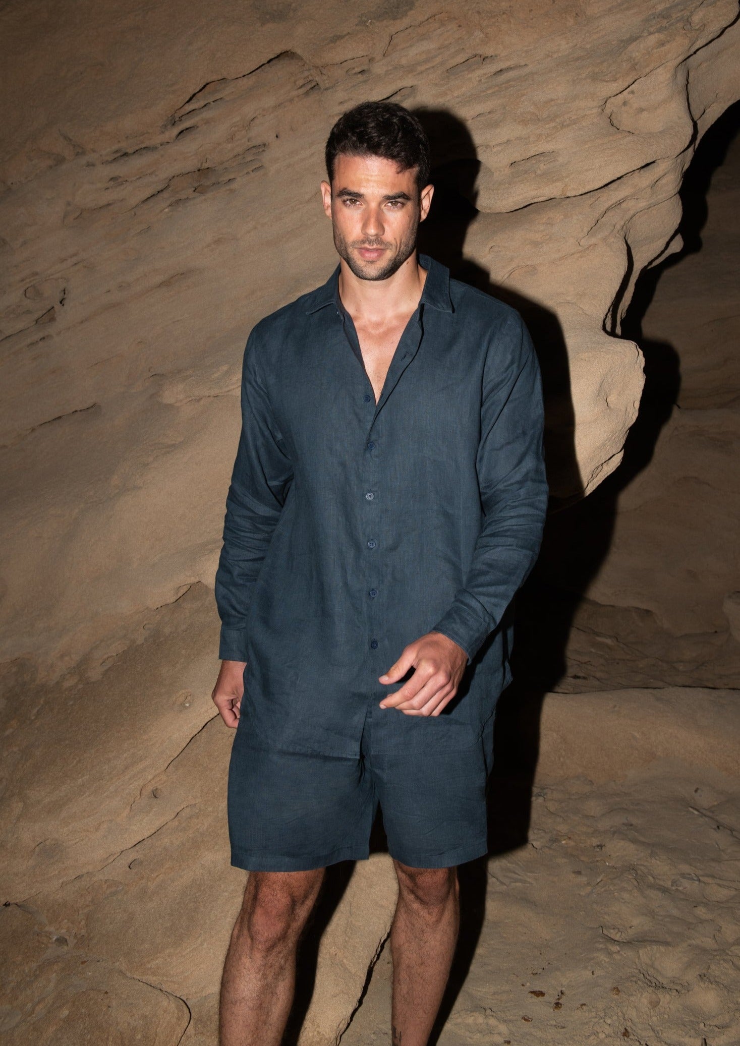 DANNY LINEN DARK BLUE - SHORTS