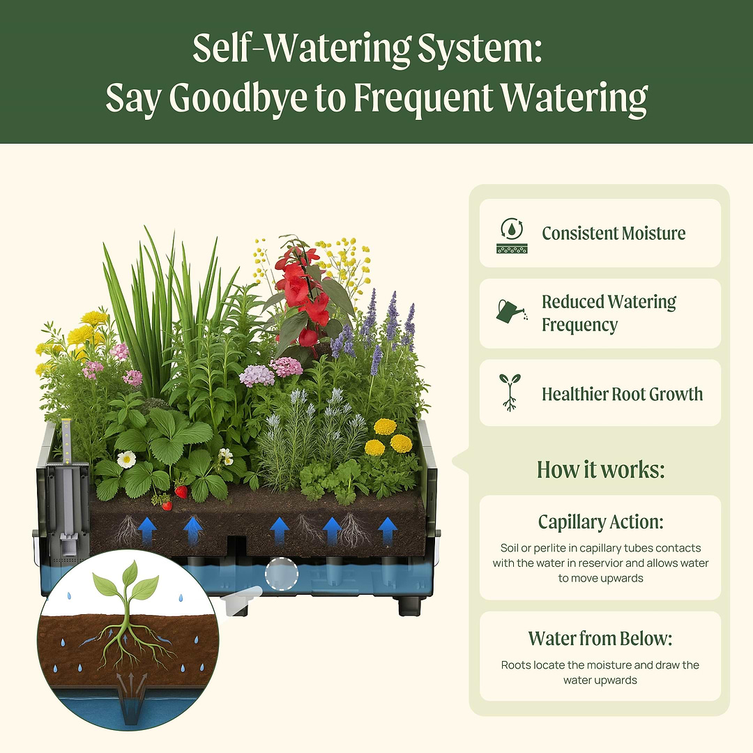 self watering tubes for plants EZCube Self-Watering Planter 21" x 24" Elevated