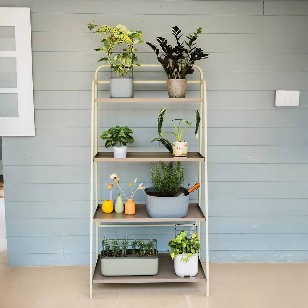gray plant stand indoor 4-Tier Shelf Plant Stand - Indoor & Outdoor