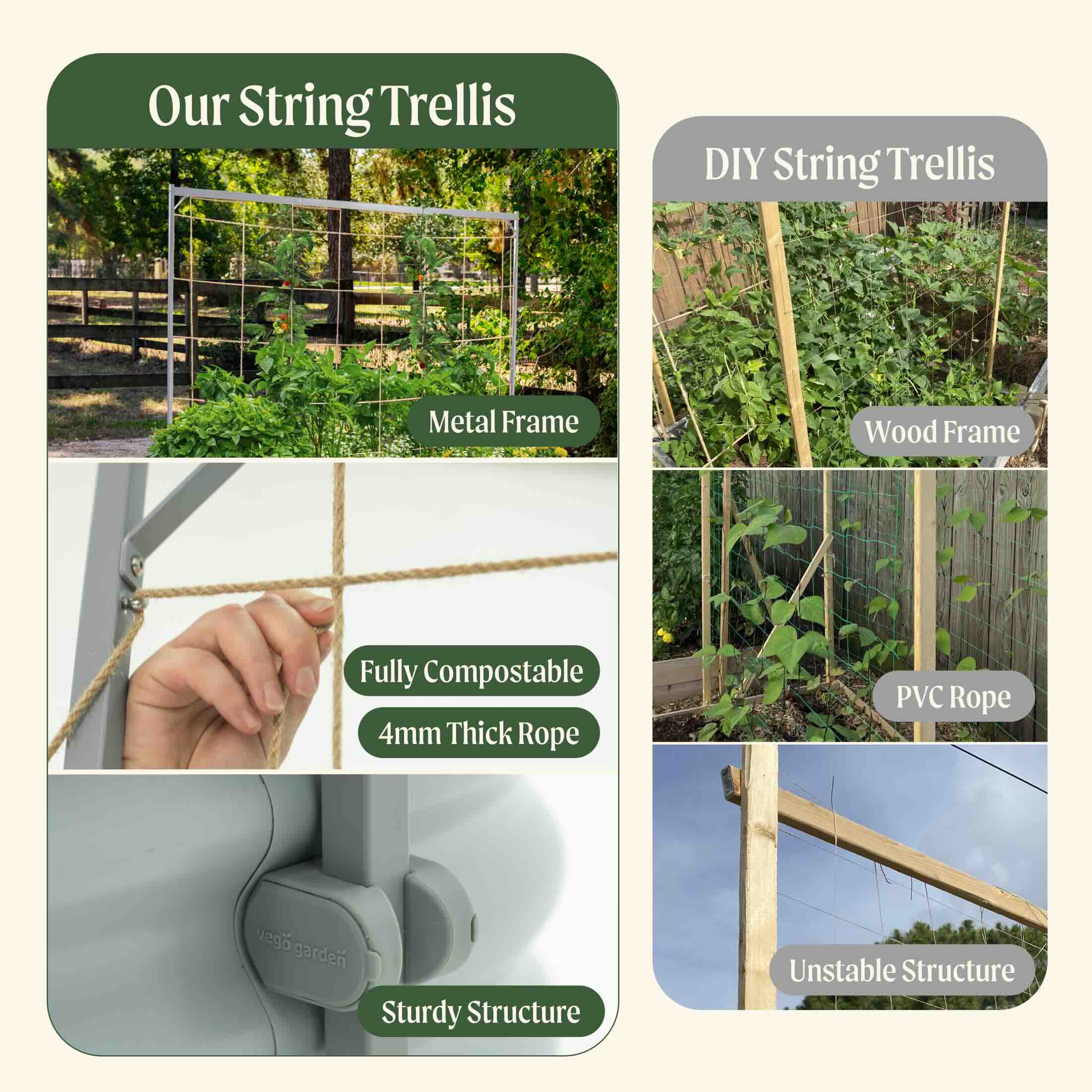wood and string trellis Metal Frame String Trellis