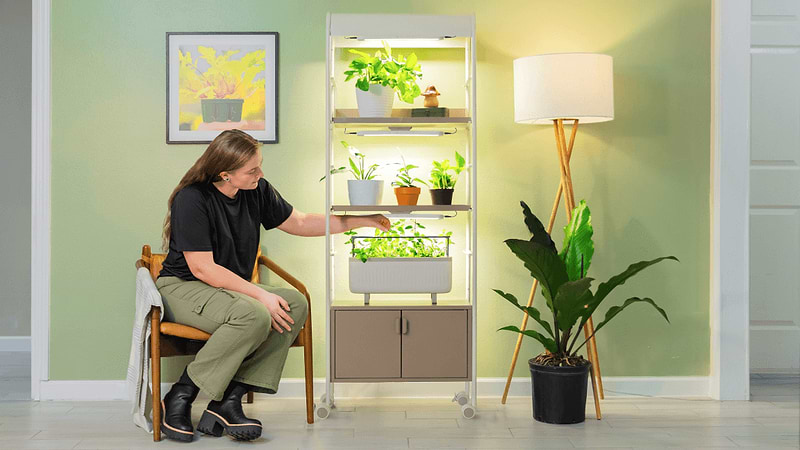 indoor plant stands with grow lights 4 Tier Grow Light Garden with Storage