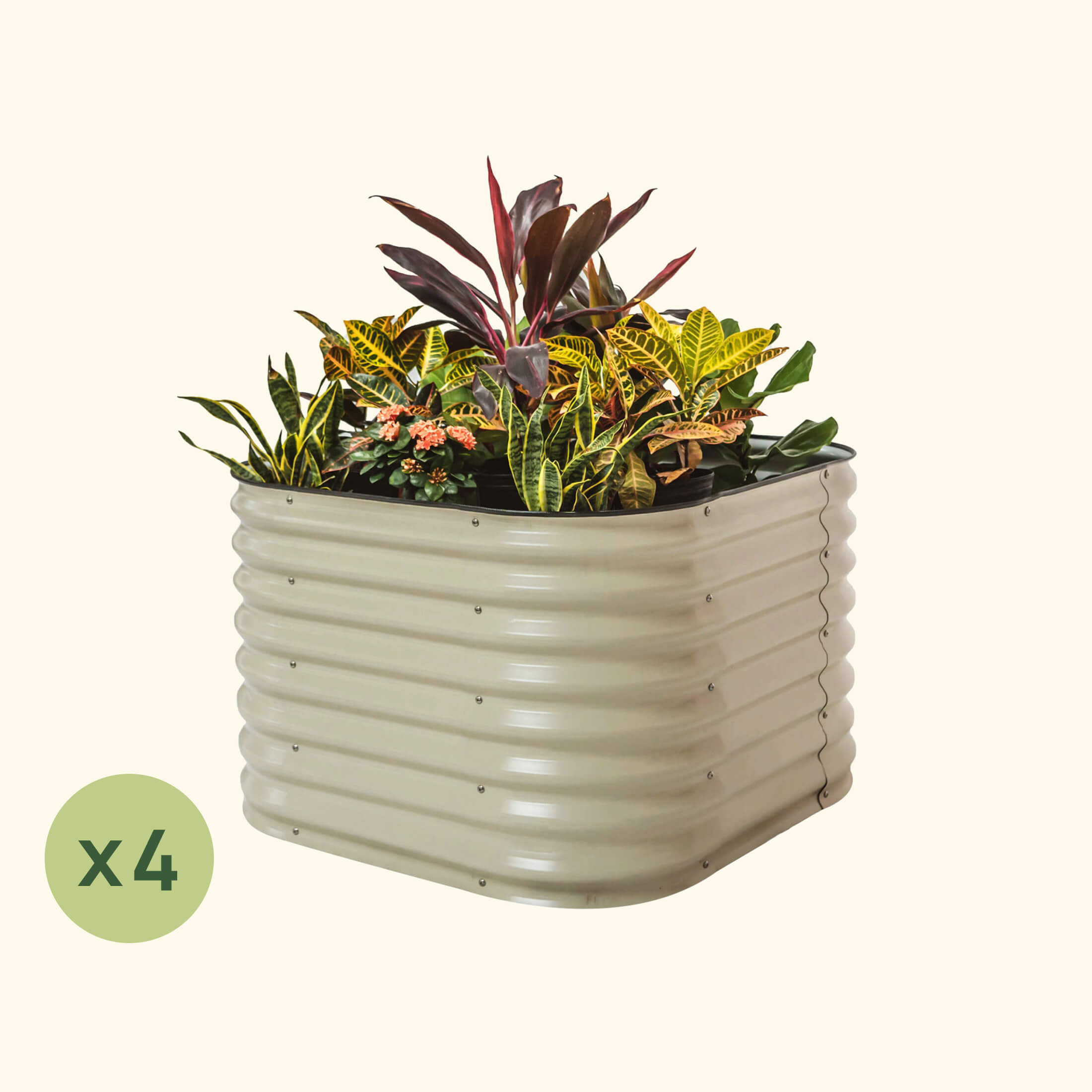 Vego Garden 26 Extra Talll 4-pack 4 In 1 Modular Metal Raised Garden Bed Kit-Pearl White