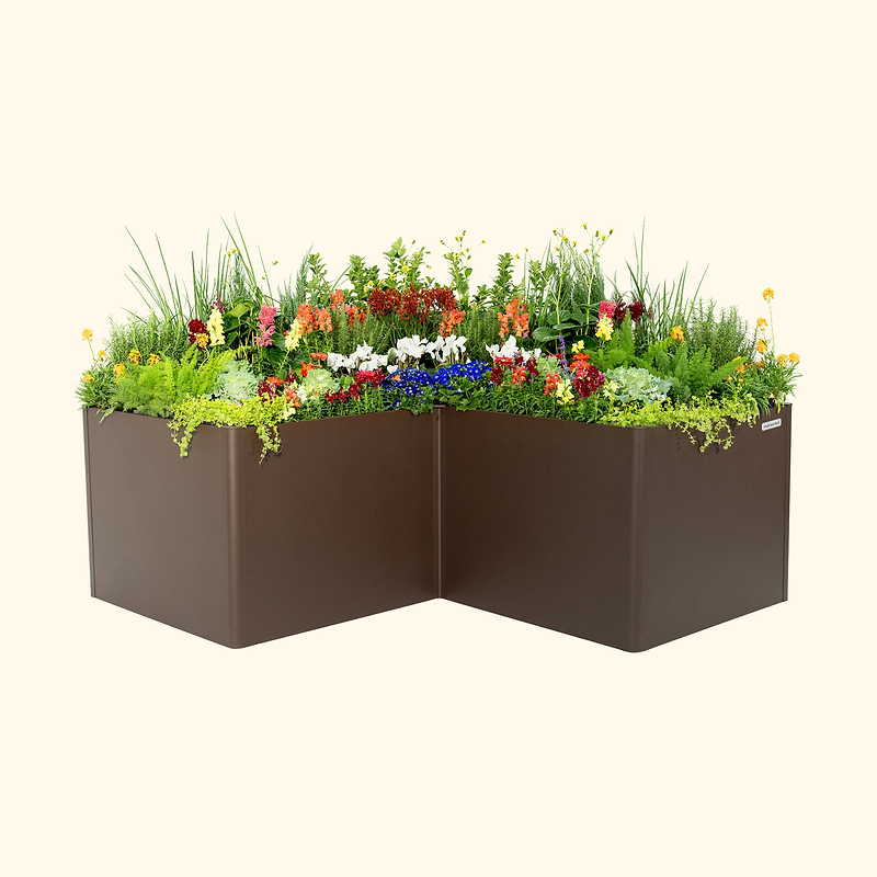 32" Extra Tall Modern L Shape Metal Raised Garden Bed |Vego Garden| UmberBrown