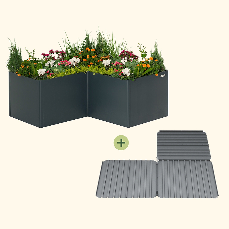 32" Extra Tall Modern 83" x 83" L Shape Metal Raised Garden Bed - Midnight Blue - With Intermediate Floor