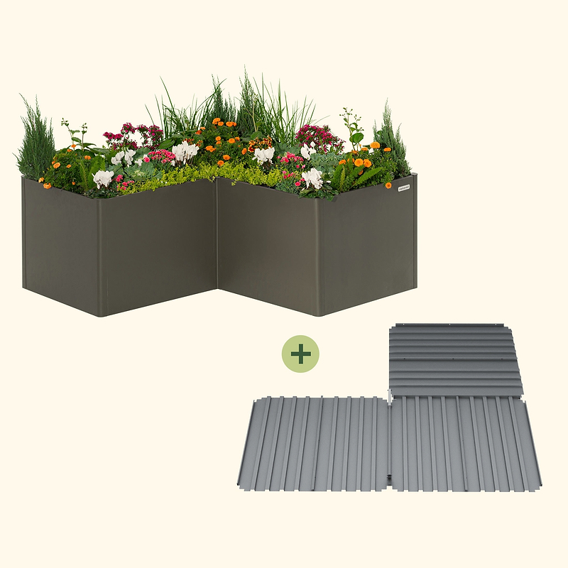 32" Extra Tall Modern 83" x 83" L Shape Metal Raised Garden Bed - Urban Charcoal - With Intermediate Floor