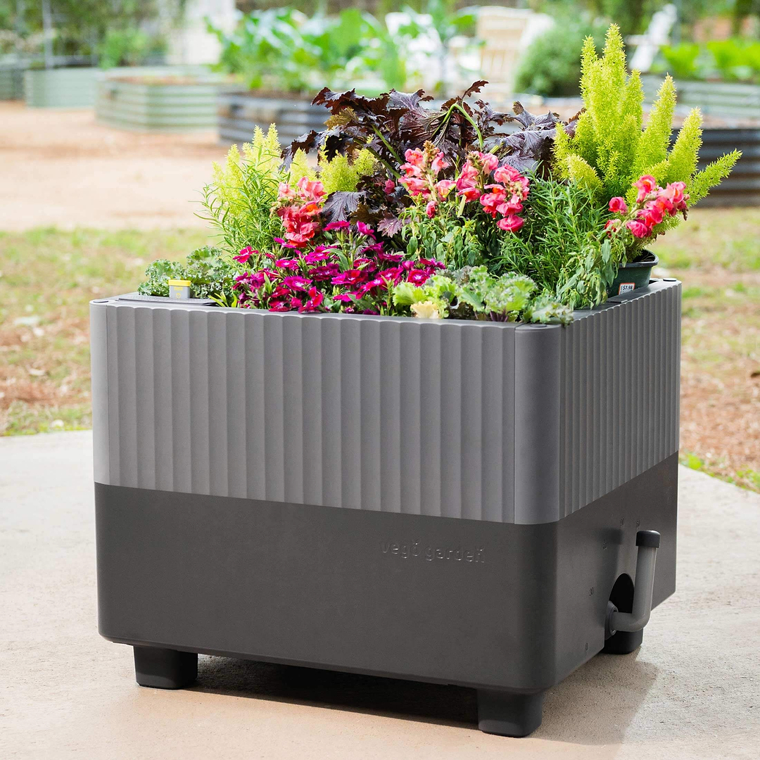 mini cube self-watering herb planter The EZCube Self-Watering Planter 21" x 24" Fog Gray