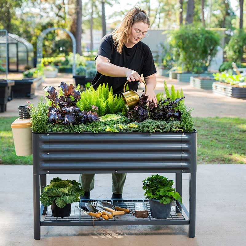 vego garden Elevated Garden Bed 2x4 with Wheels Modern Gray Color