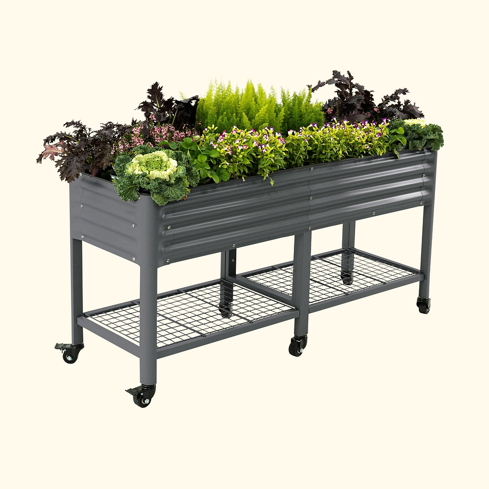 Rakukiri Galvanized Raised Garden Bed – 68 Gallon Oval Planter Box – Silver – 60x29x11 Inches
