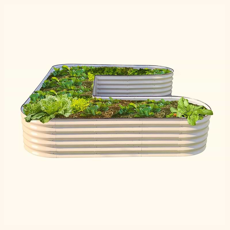 17 tall U-shaped metal garden container - Large Size | Pearl White | Vego Garden raised garden bed