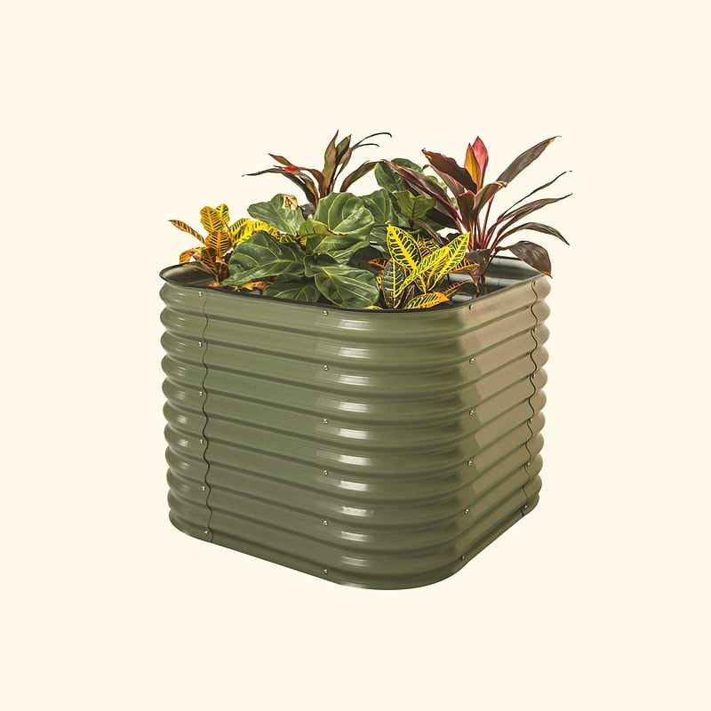 Vego Garden | 32" Extra Tall 4 In 1 Modular Metal Raised Garden Bed Kit | Olive Green