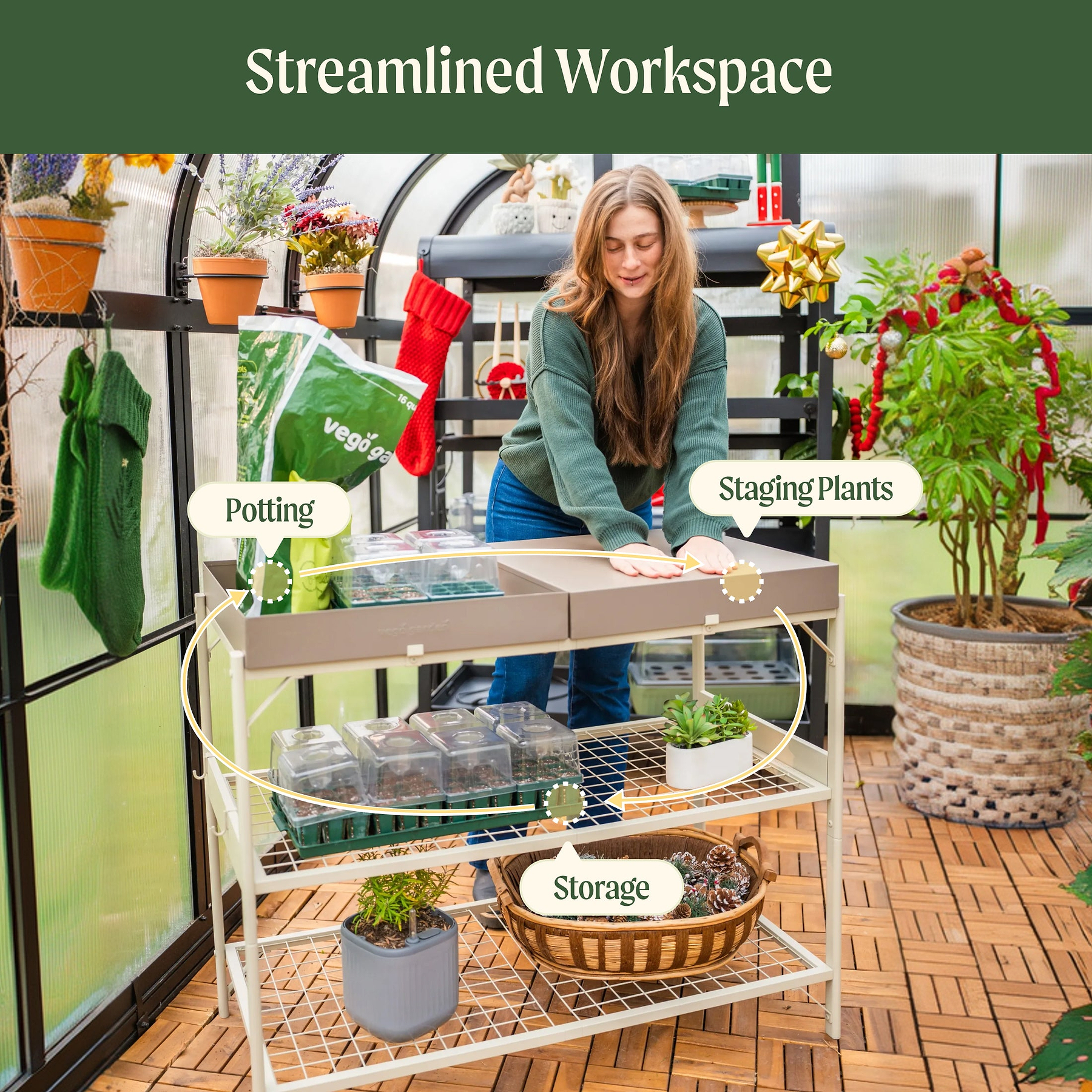Vego Garden Potting Table | Outdoor Metal Workstation & Prep Station