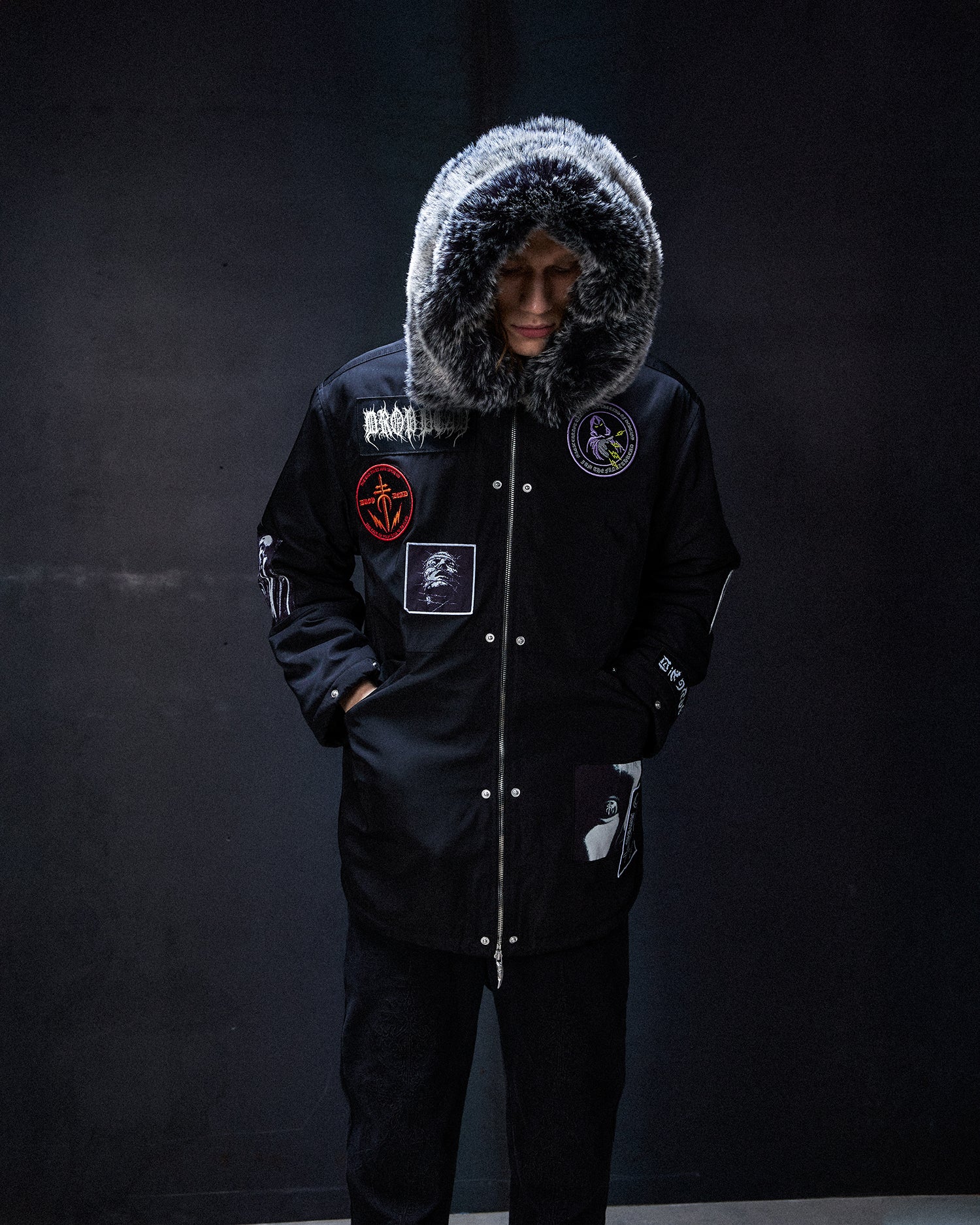 Black Marker Parka Coat