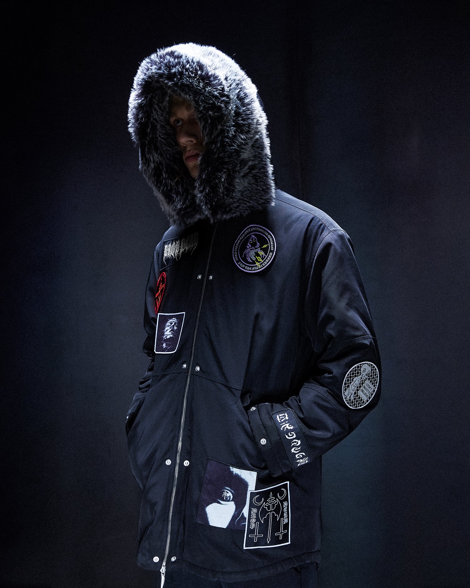 Black Marker Parka Coat