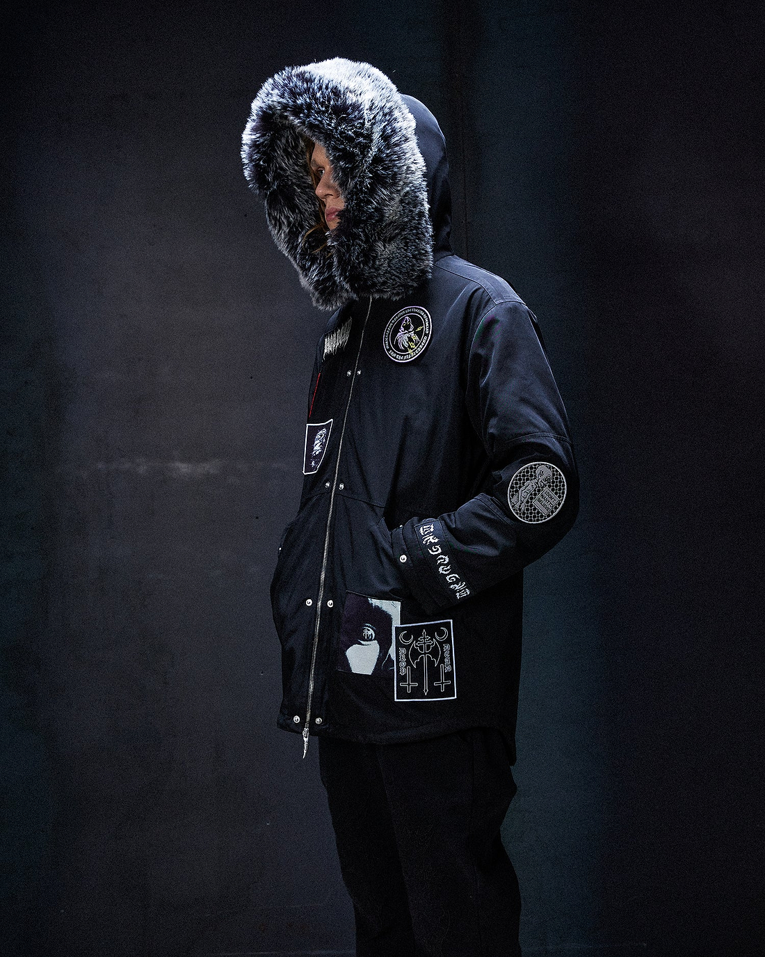Black Marker Parka Coat
