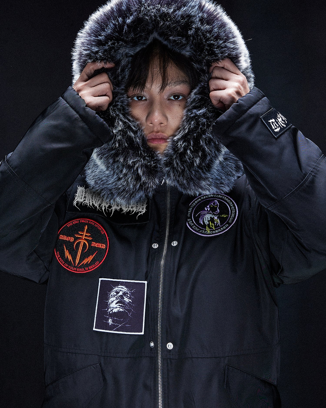 Black Marker Parka Coat
