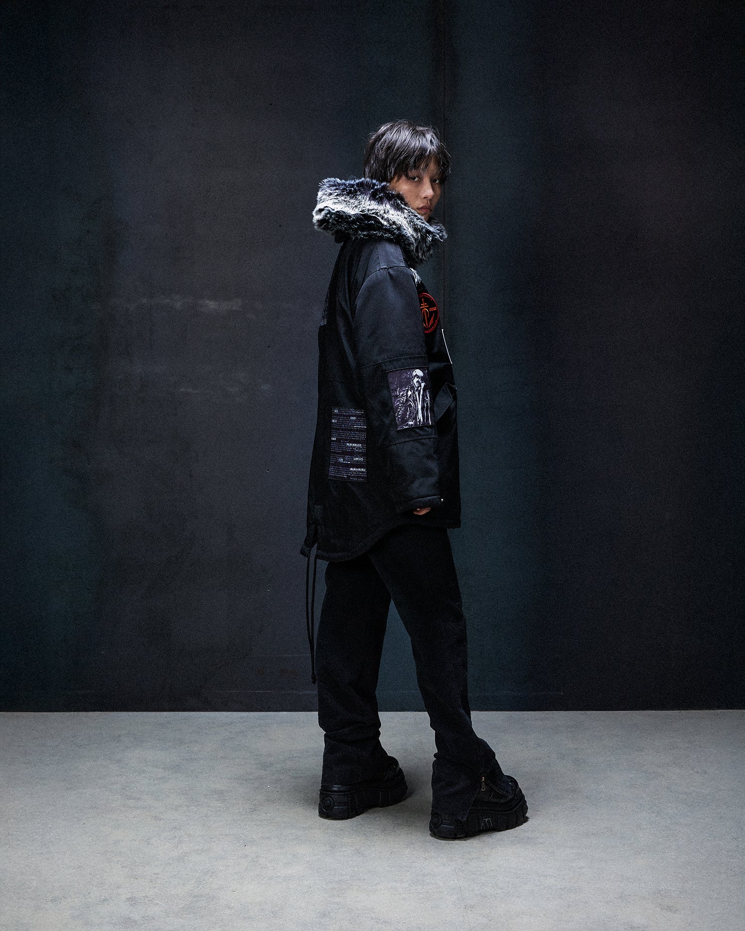 Black Marker Parka Coat