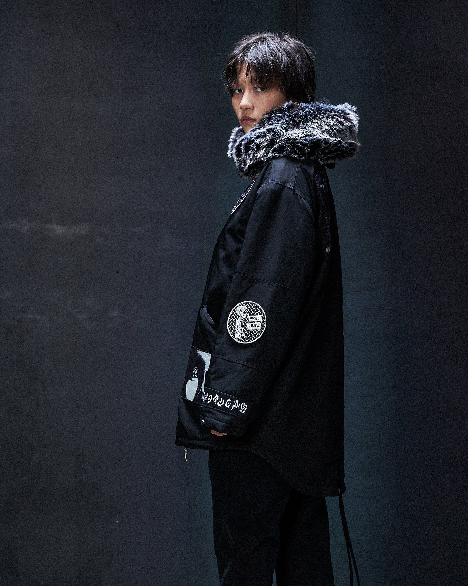Black Marker Parka Coat