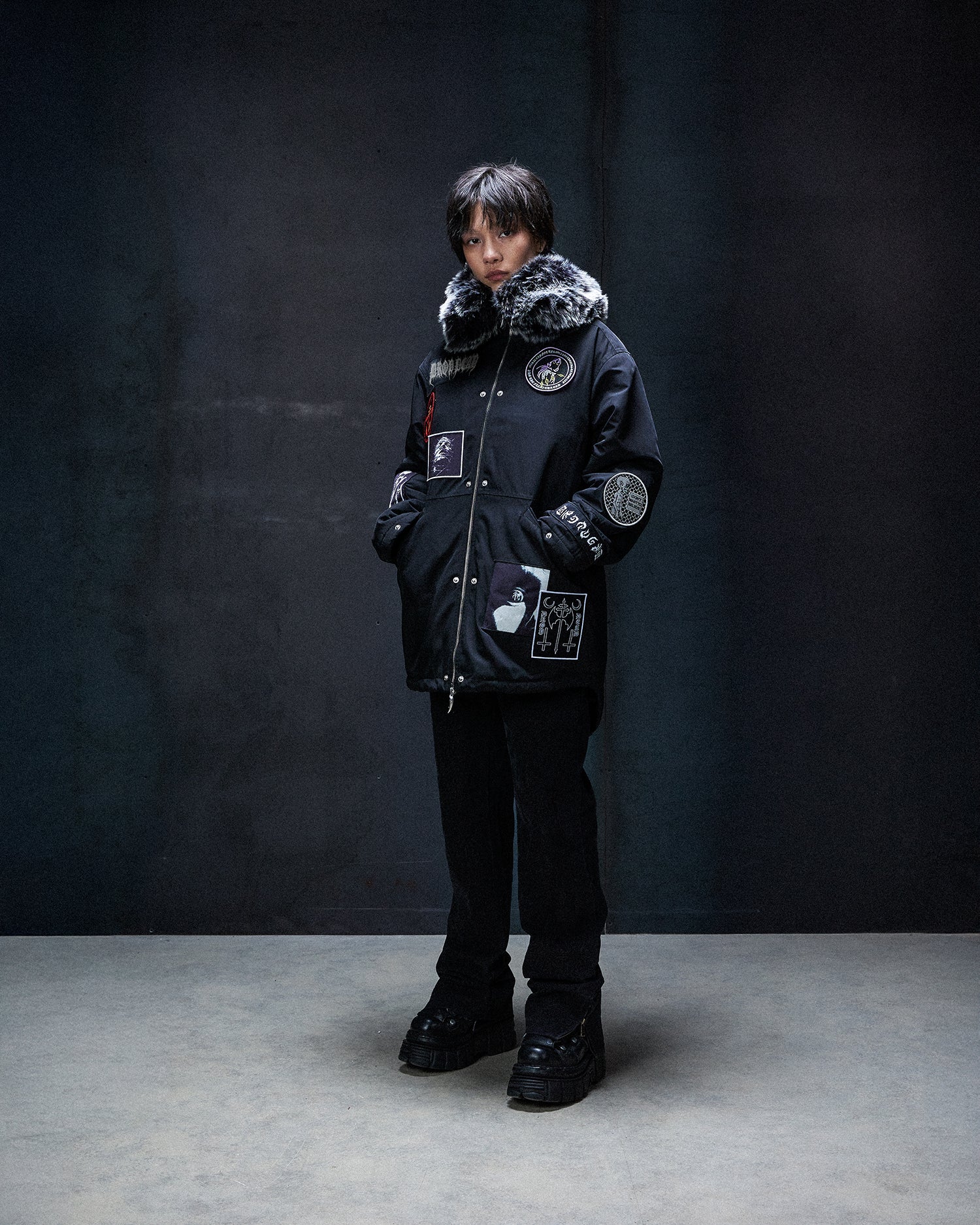 Black Marker Parka Coat