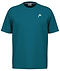 The HEAD Slice II Men's Badminton T-Shirt in teal, made from polyester interlock, boasts a small white logo on the upper left chest. Perfect for badminton lovers, it provides comfort with Moisture Transfer Microfiber technology.
