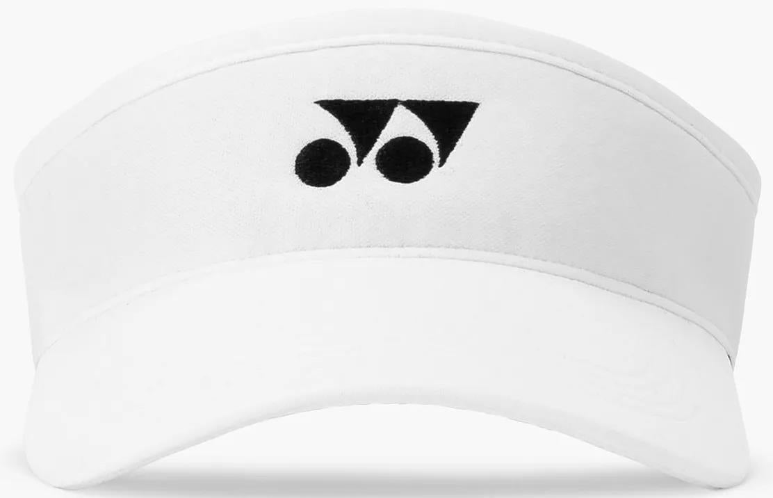 The Yonex 40126EX Badminton Visor - White features a sleek, minimalist design with smooth curved edges and a black Yonex logo on the front center—ideal for badminton enthusiasts.