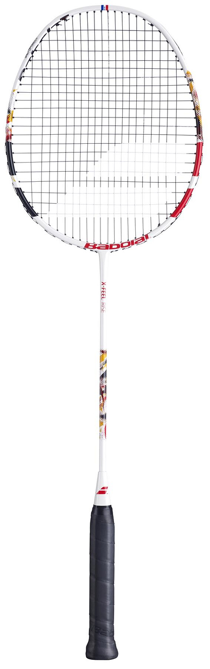 The Babolat X-Feel Rise 2026 3U Badminton Racket in white and red offers impressive power, making it perfect for dynamic play.