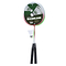 The Baseline 2 Player Badminton Set - Red / Green by Baseline includes durable alloy steel rackets with black handles and vibrant colors. Ideal for beginners, it comes with two white shuttlecocks, all conveniently packaged together.