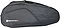 The BadmintonHQ 6 Racket Badminton Bag - Black features a zippered side pocket, handle, and white/pink "BADMINTON HQ" logo—ideal for carrying your rackets in style.