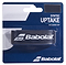 The Babolat Syntec Uptake Replacement Badminton Grip - Black features a sleek design, encased in transparent plastic within a blue package. The Babolat logo and brand name are prominently displayed, making it ideal for badminton enthusiasts.