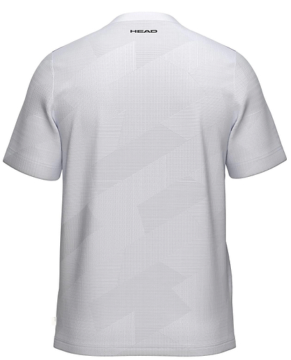The HEAD Pro Mens Badminton T-Shirt - PUXP is a white short-sleeve performance top with subtle geometric patterns and the HEAD logo near the neckline—ideal breathable sportswear for both on and off the court.