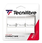 The Tecnifibre Contact Slim Badminton Overgrip - 3 Pack - White packaging displays three white grips, adorned with the Tecnifibre logo, offering an outstanding grip and slim design for improved control.