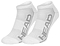 A pair of HEAD Performance Sneaker Socks in white featuring "HEAD" in gray on the side. These socks include reinforced arch support and comfort-enhancing textured stitching, with ribbed cuffs that promote optimal air circulation, set against a plain white background.