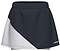The HEAD Dynamic Womens Badminton Skort in navy and white features an elastic waistband, a sporty color block design, moisture-wicking fabric for comfort, and the HEAD logo printed near the hem.