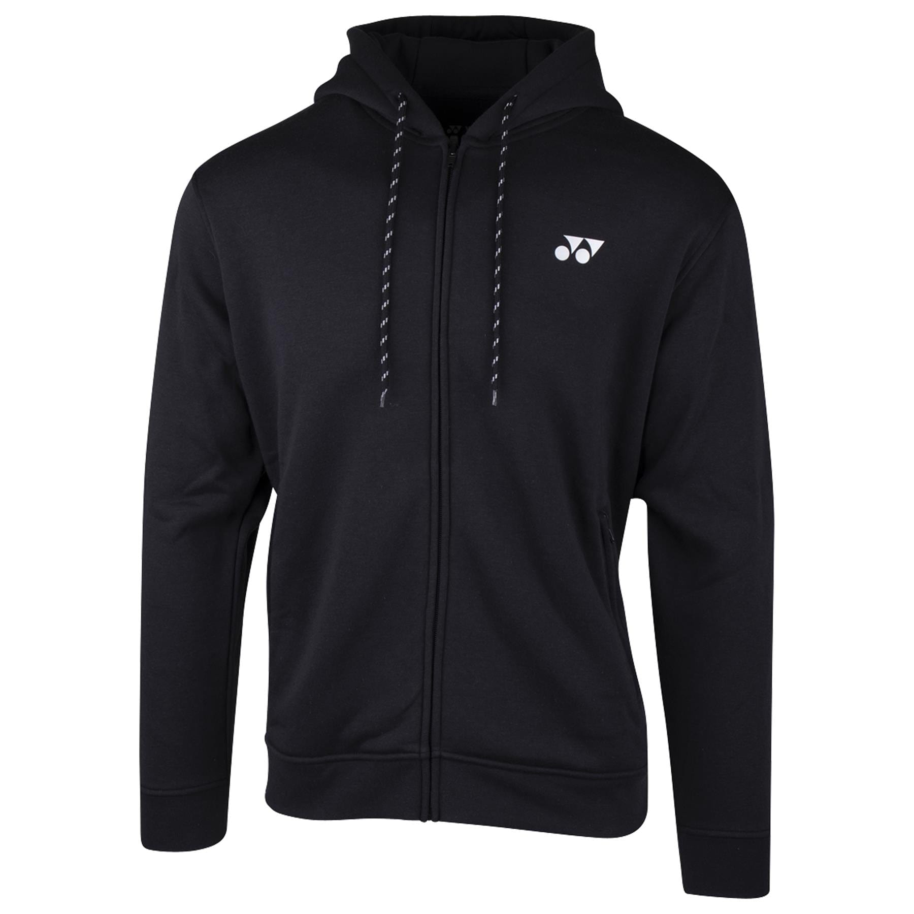 The Yonex YHD8000 Unisex Badminton Hoodie in black boasts a minimalist design with a small white logo on the left chest. It includes a drawstring hood and long sleeves, providing comfort with its soft fabric while offering UV protection without sacrificing style or adding excessive patterns.