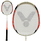 The Victor AL650 Junior Badminton Racket features an aluminium head with a white stringed design and is adorned with a black and white logo. Its stylish appearance is enhanced by a black handle and red and black accents on the frame, making it an ideal choice for those in our educational range.