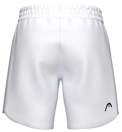 White HEAD Power Men's Badminton Shorts shown from the back, featuring an elastic waistband and a small black logo on the lower right leg—ideal for peak performance.