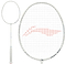 The Li-Ning Windstorm 79S 5U badminton racket in Pearl White features a red-patterned string with "Super Light Technology" and wave design. The white-taped grip makes it ideal for those seeking a lightweight racket experience.