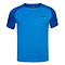 The Babolat Play Crew Neck Men's Badminton T-Shirt in Blue Aster features a darker blue sleeve design and a small chest logo. Made from Fiber Dry-polyester, this breathable piece is perfect for both sports and casual wear.